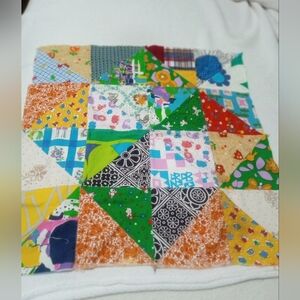 Vintage Handmade Quilt Block Pillow Topper Multicolor Square or Circle